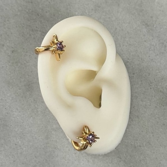 Gold Purple Crystal Star Burst Huggie Hoop Earrings 

Brand New - Picture 5 of 5